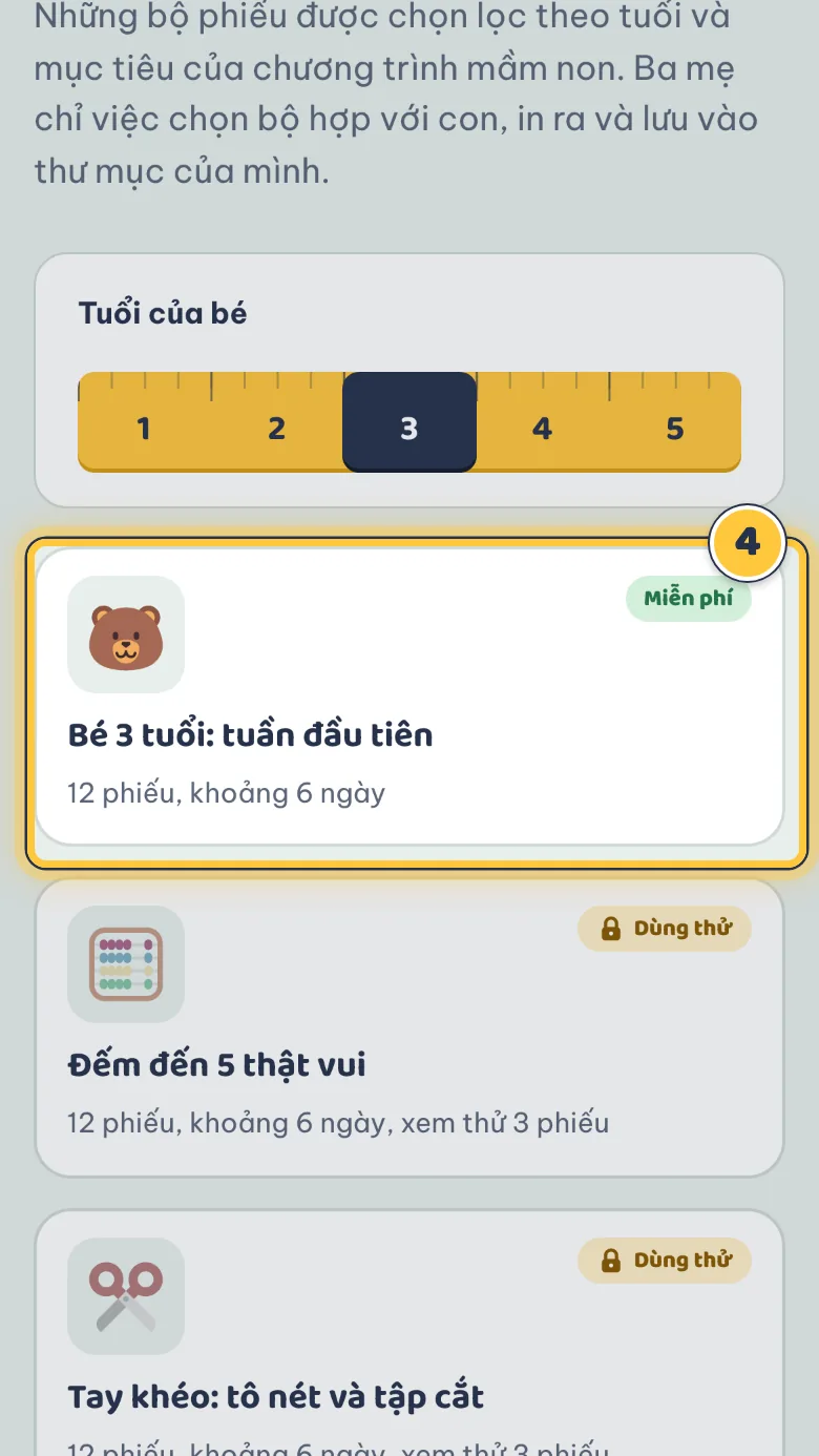 Trang Tuyển tập với các bộ phiếu theo tuổi