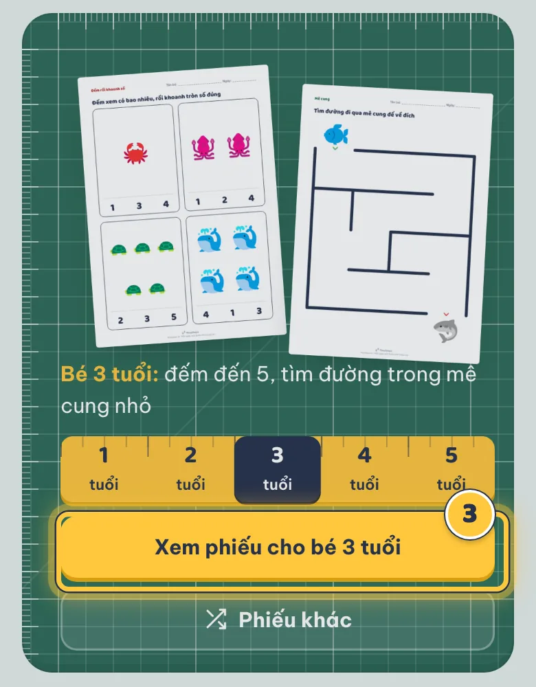 Nút Xem phiếu cho bé 3 tuổi trên trang chủ